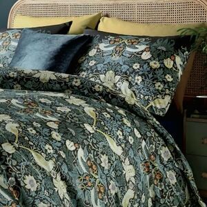 William Morris At Home Strawberry Thief Indigo King Quilted Pillow Shams Set